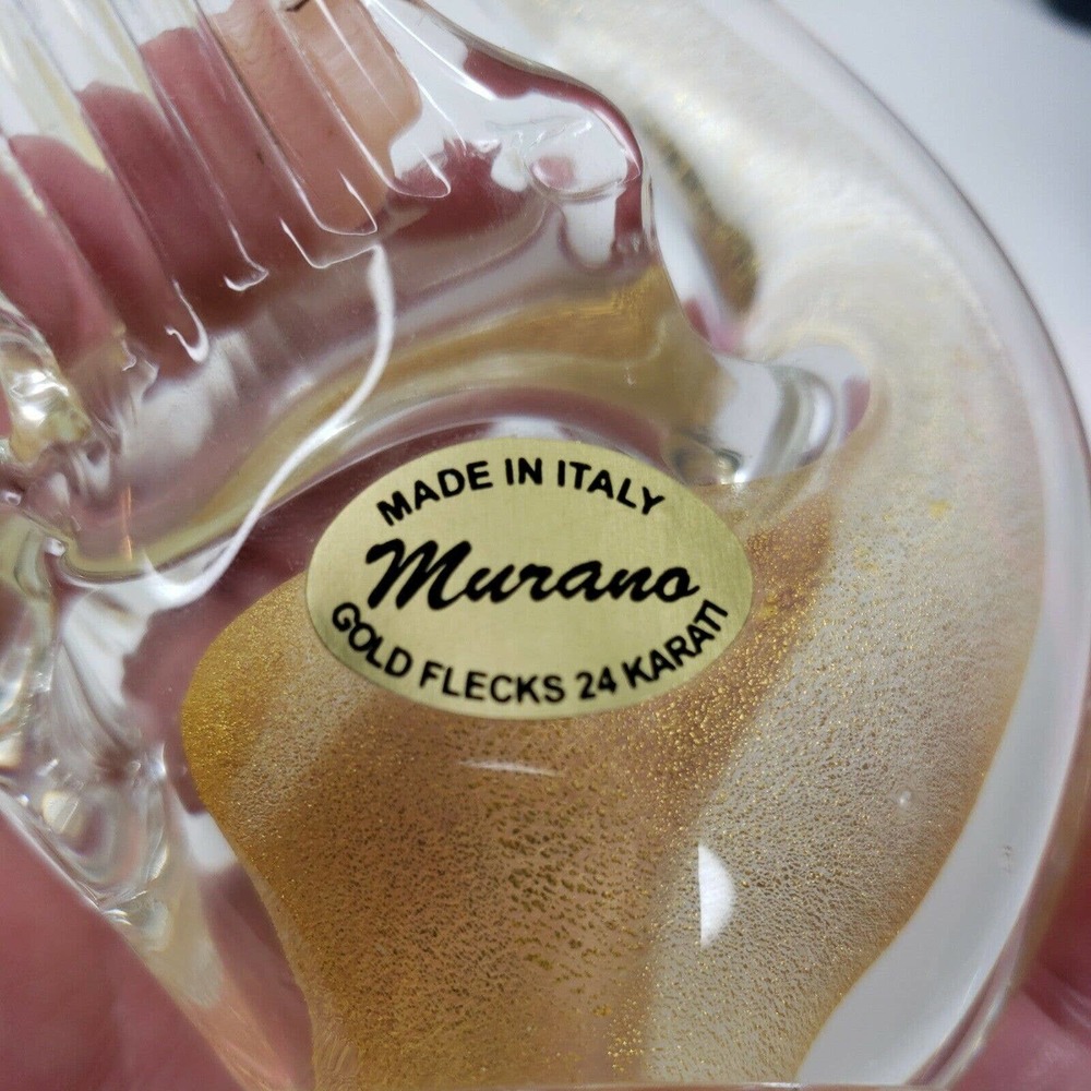 Vintage MURANO Italy Art Glass Swans Crystal Clear With 24K Gold Flecks Figurine - Picture 6 of 7